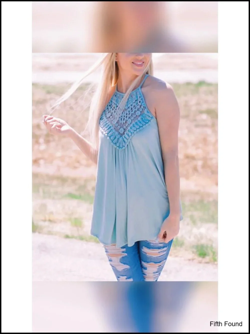 Sleeveless Halter Tank Top Lace Hollow Out Boho Flowy Summer Cami